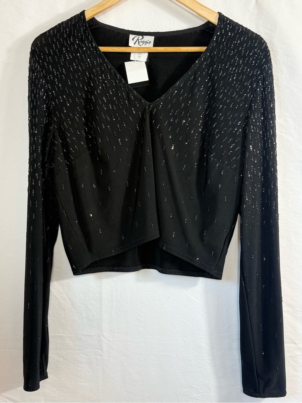 Reggio Vintage Black Sequin-Embellished V-Neck Goth Glam Y2K Evening Top